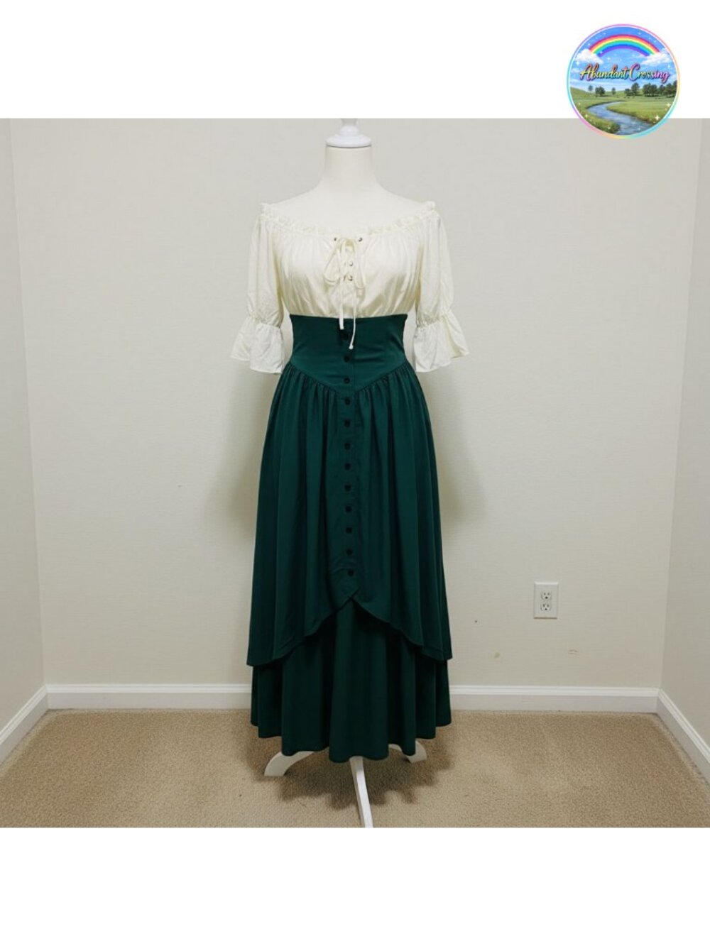 Women Renaissance Costume Medieval High Waisted Skirt Set Off Shoulder Top